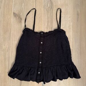 Abercrombie & Fitch Black Ruffled Camisole with Spaghetti Straps